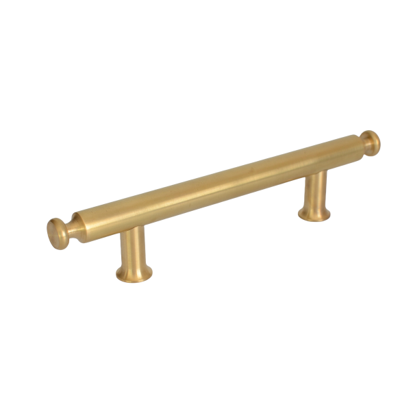 solid-brass-cupboard-handle-button solid brass cupboard handle with a button shaped detail at each end.