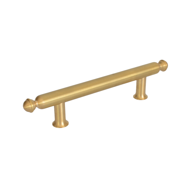 solid-brass-cupboard-handle-ringedball solid brass cupboard handle with a ringed-ball detail on each end.