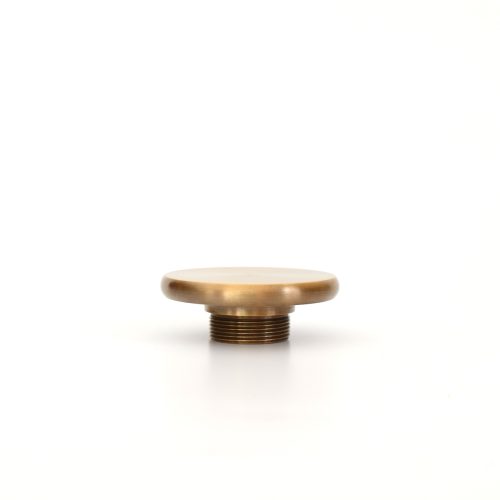 solid brass button shaped curtain finial in antique finish
