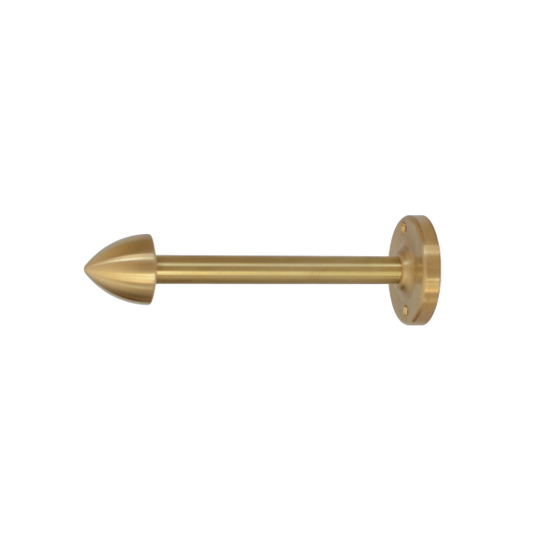 solid brass curtain holdback with pointed end.