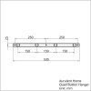 solid brass quad wall hanger hook, drawing showing dimensions.