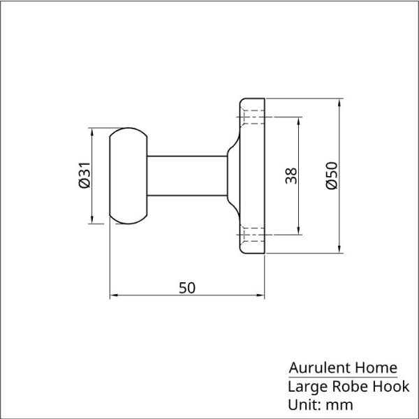 solid brass robe hook drawing with dimensions