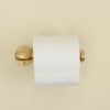 solid brass toilet roll holder mounted to a wall, shown with a toilet roll.